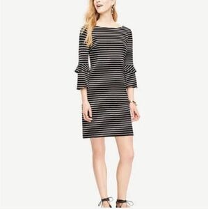Ann Taylor Black White Stripe 3/4 Bell Sleeve Knit Dress